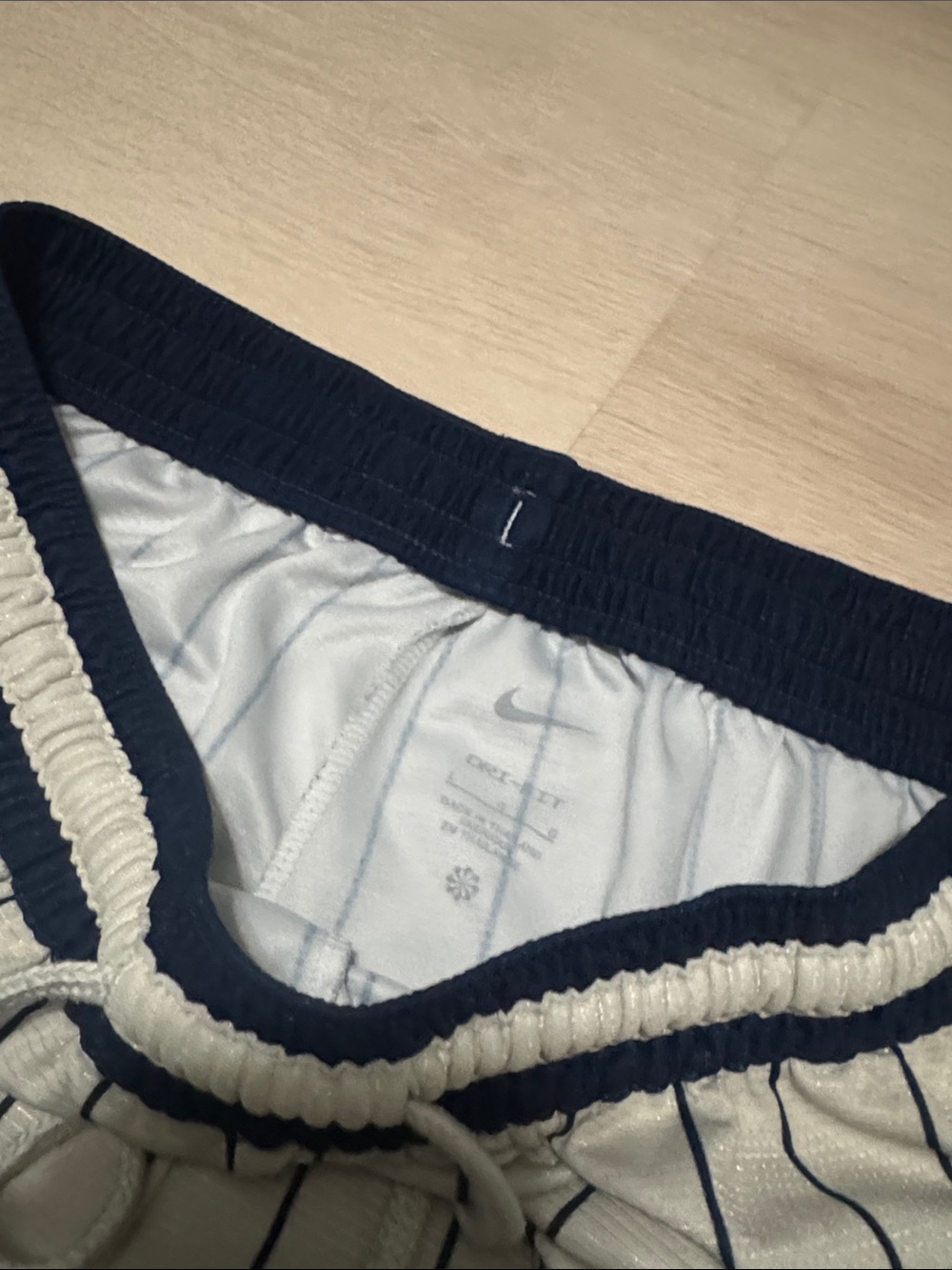 Nike White Basketball Shorts with Navy Pinstripes - Picture 2 of 5